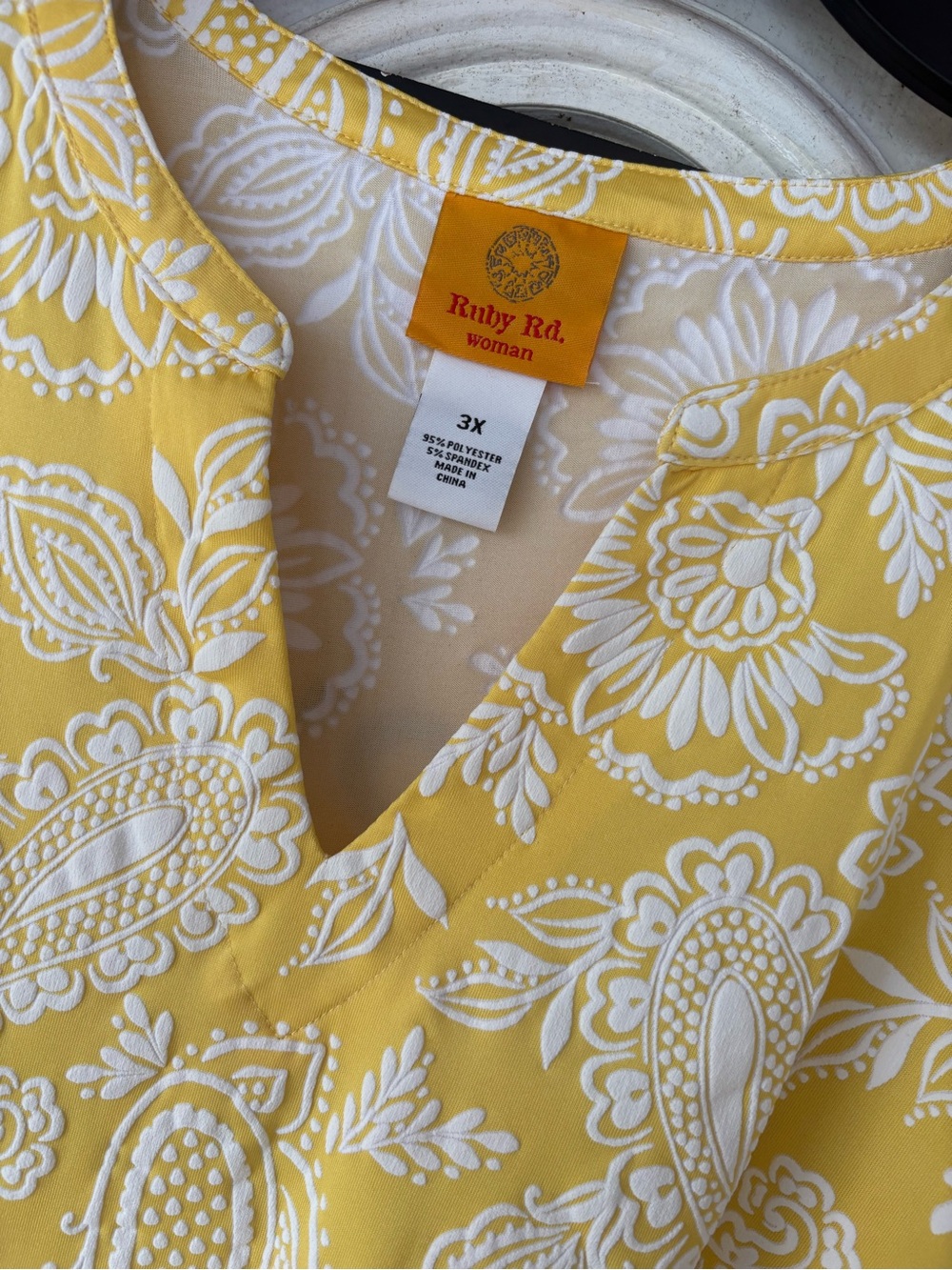 Ruby Rd. Yellow Paisley Split V-Neck Blouse - Picture 9 of 9